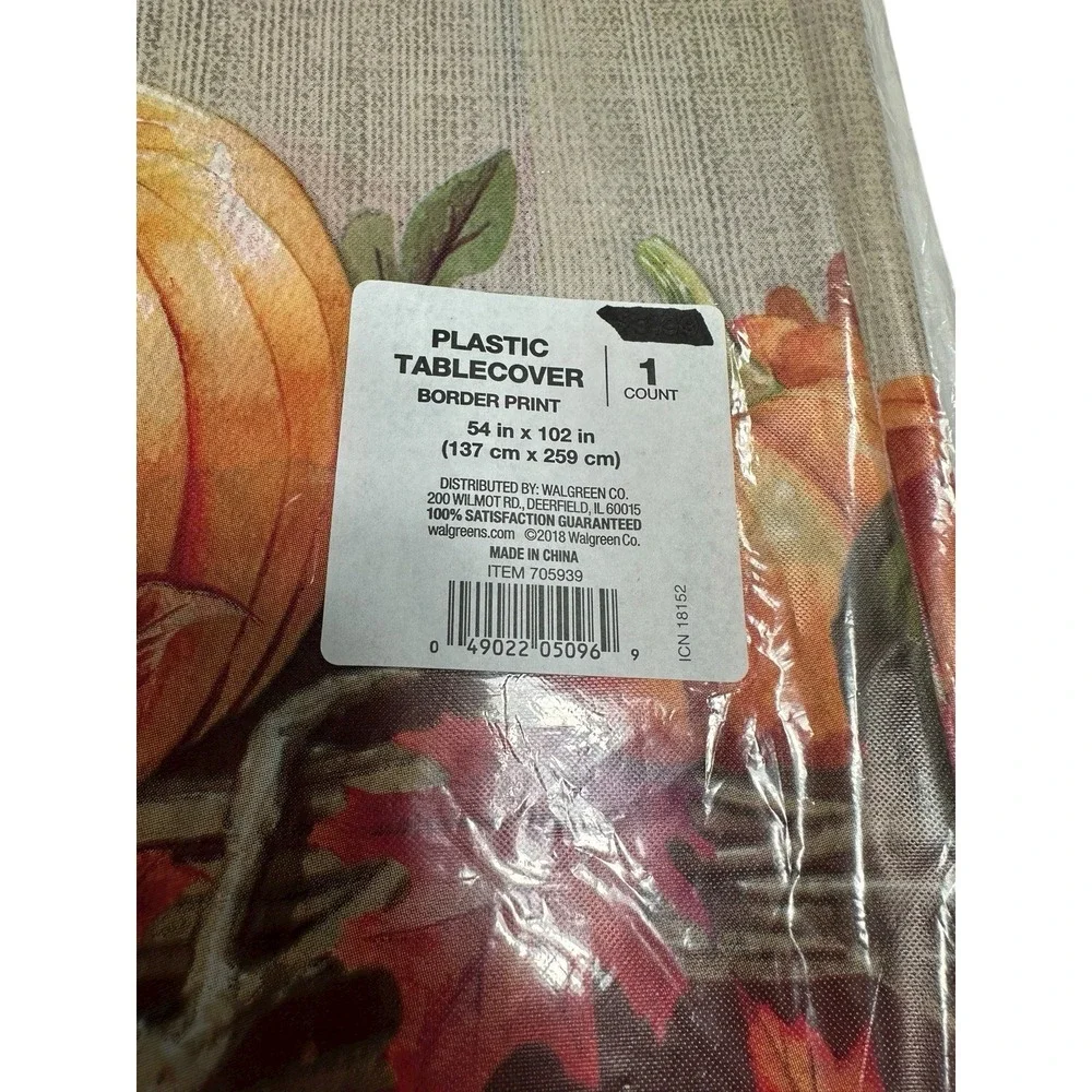 1‎ plastic table cover fall pumpkins border print rectangle 54x108 inches